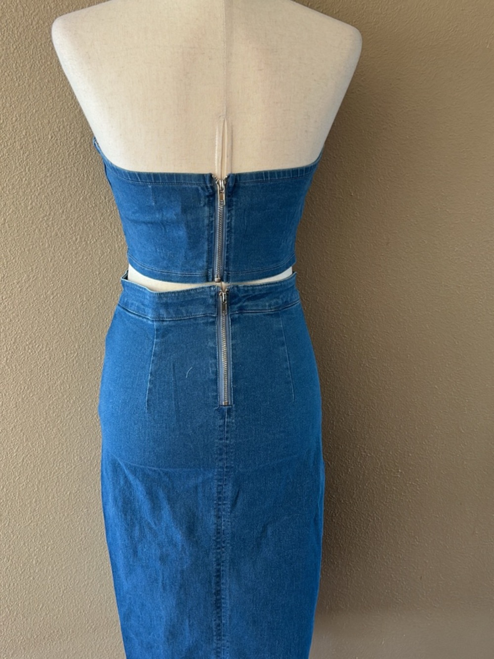 Haute Monde Blue Denim Midi Pencil Skirt with Front Slit - Picture 11 of 12